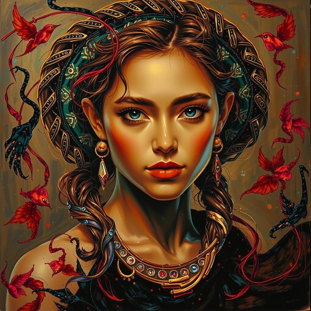 Dynamic Abstract Expressionism with Iridescent Swirls