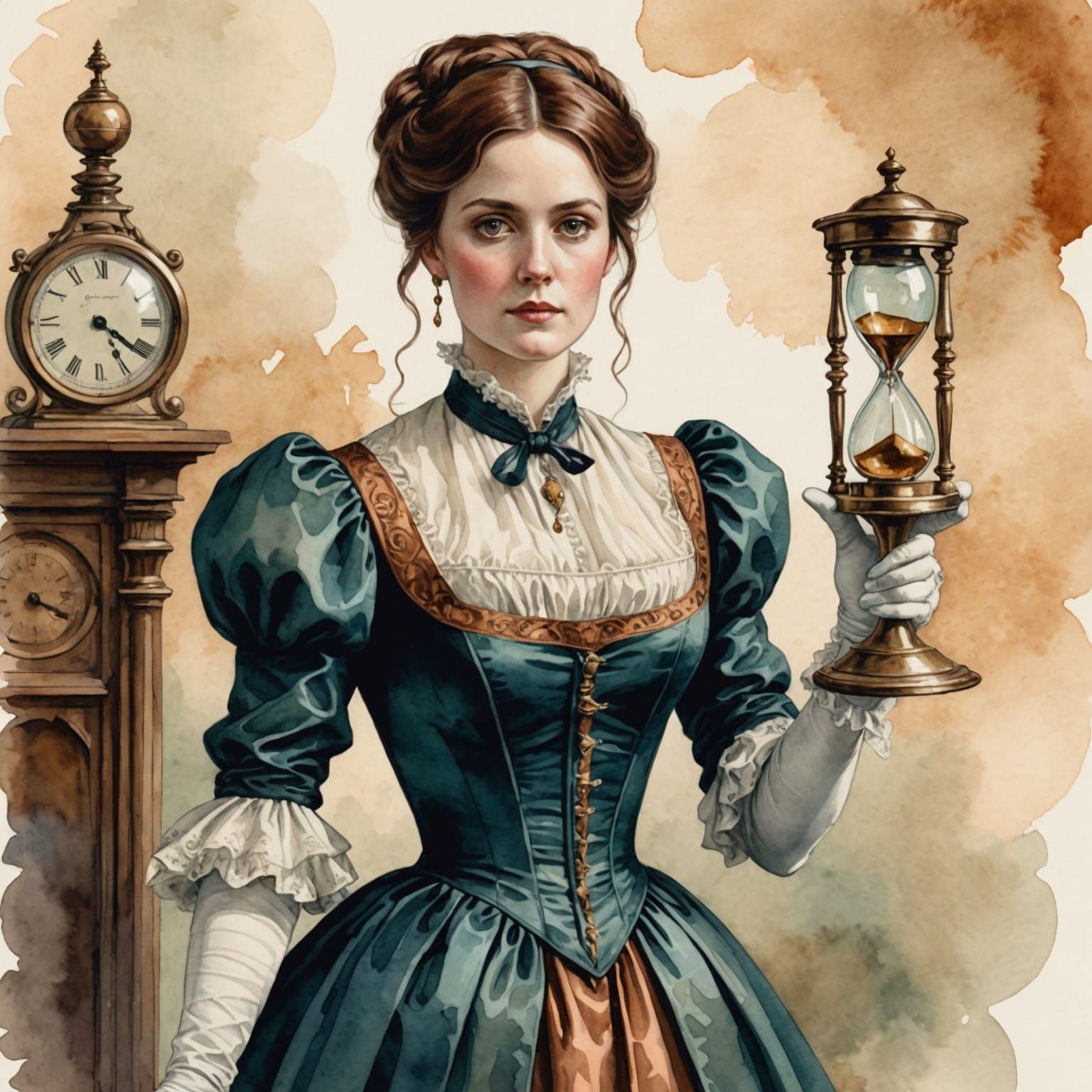 Victorian Detective with Magnifying Glass in Watercolor Styl...