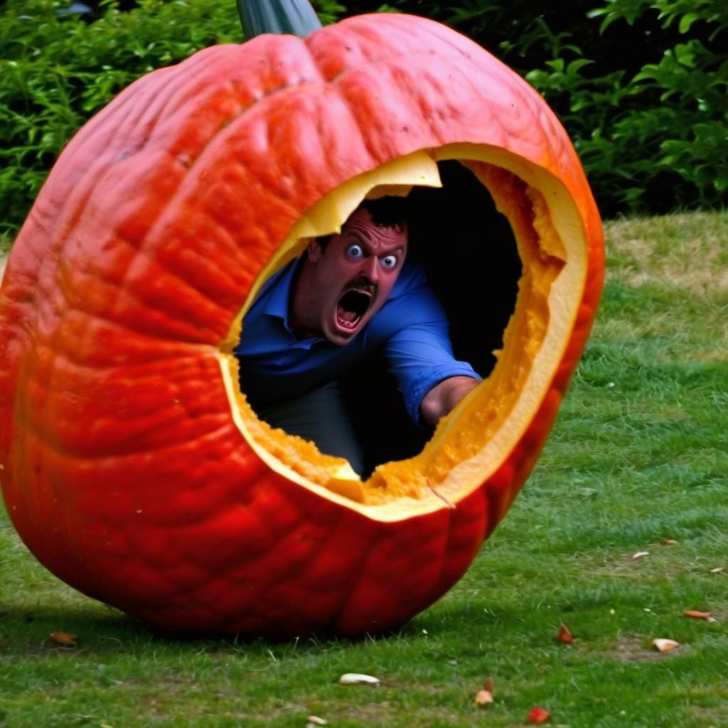 Woman Trapped in Pumpkin with Lurking Man