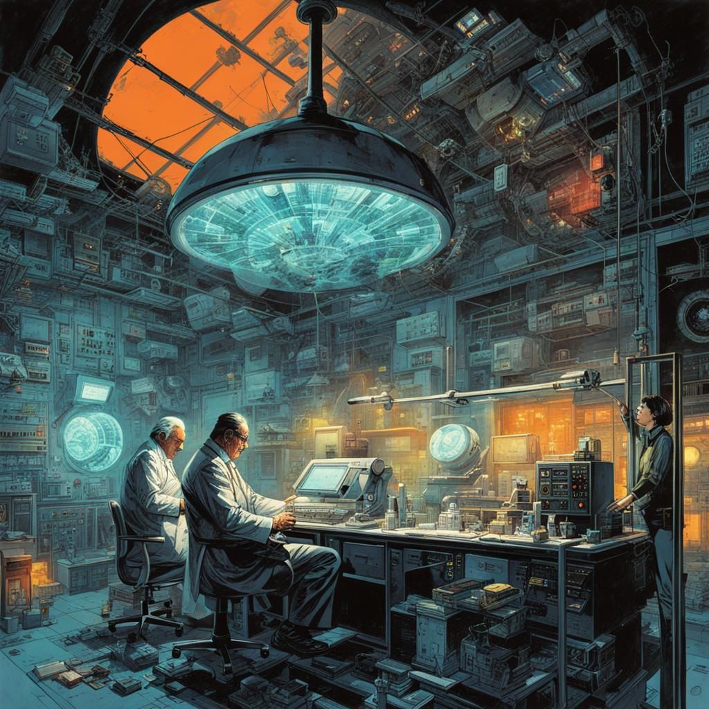 Mad Scientist's Lab with Nuclear Explosion, Sci-Fi Art