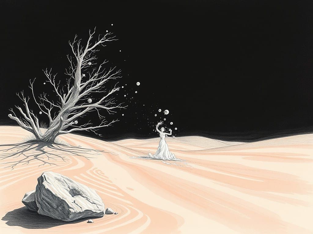 Surreal Film Noir Watering Scene in Ultraminimalistic Aesthe...