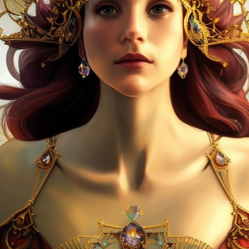 Crystalline Royal Crown: Hyperdetailed Art Nouveau Portrait