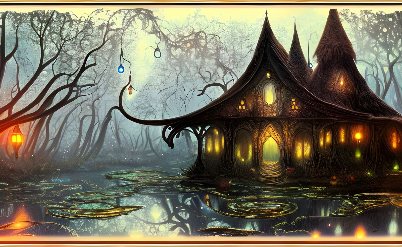 Magical Swamp Witch Shack Digital Illustration