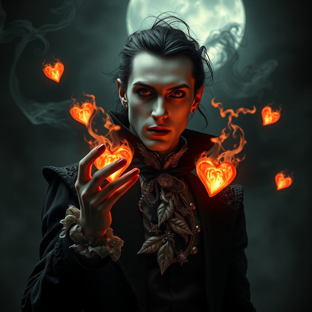 Mystical Vampire with Flaming Hearts, Inspired by Beksiński
