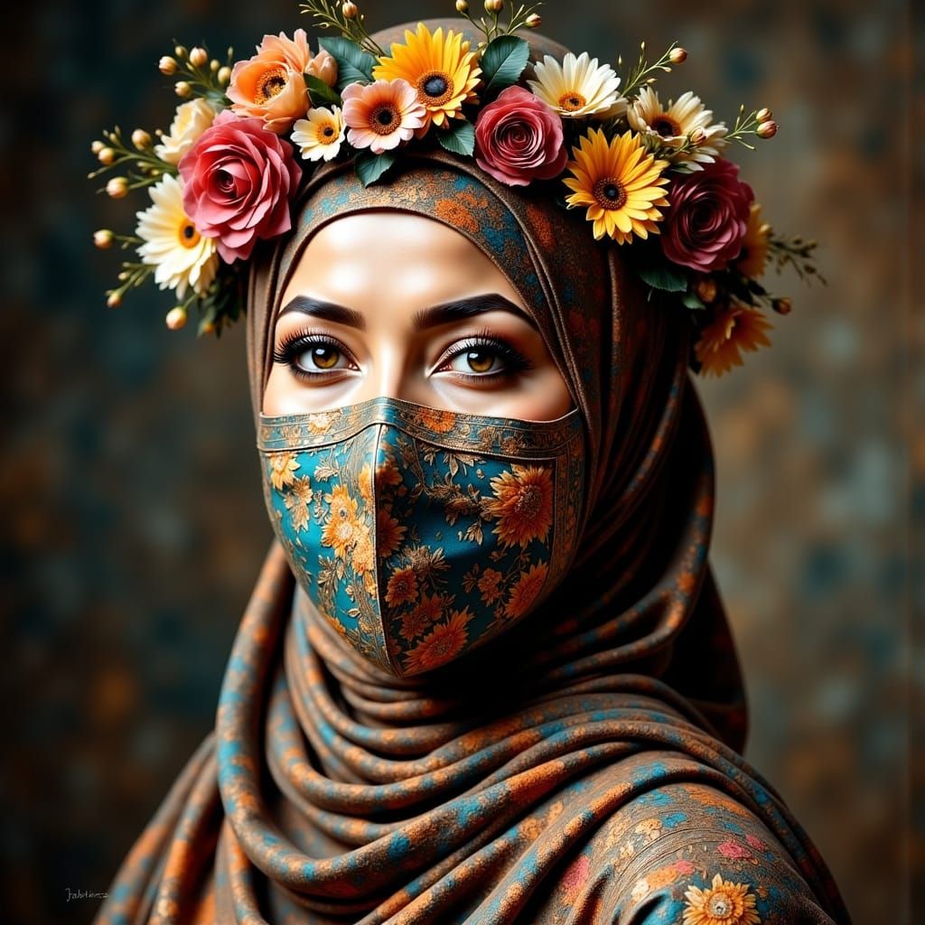 Beautiful Hijab Woman with Flower Crown