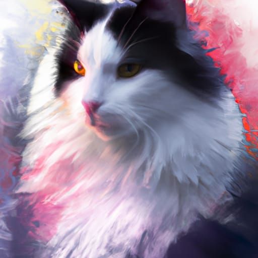 Detailed Portrait of Furry Black and White Cat