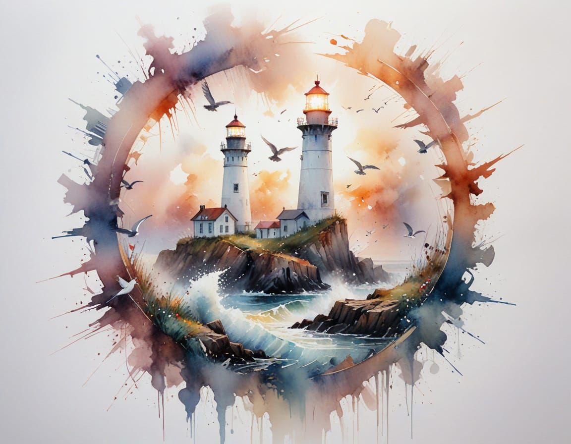 Misty Dawn Lighthouse Beam Cutting Through Fog