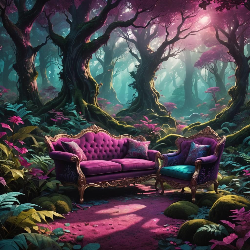 Magenta Sofa in Mystical Forest Concept Art