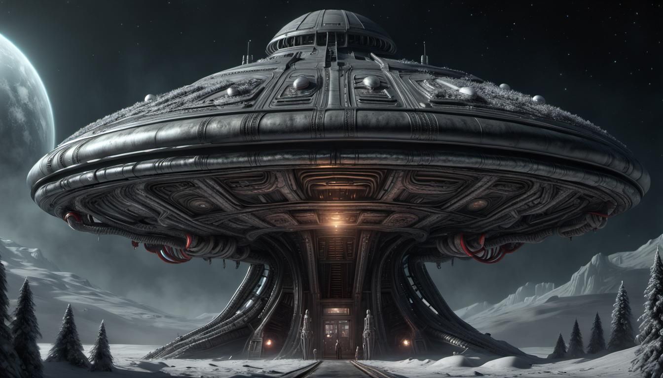 Alien Spaceship Christmas in Cosmic Horror Style