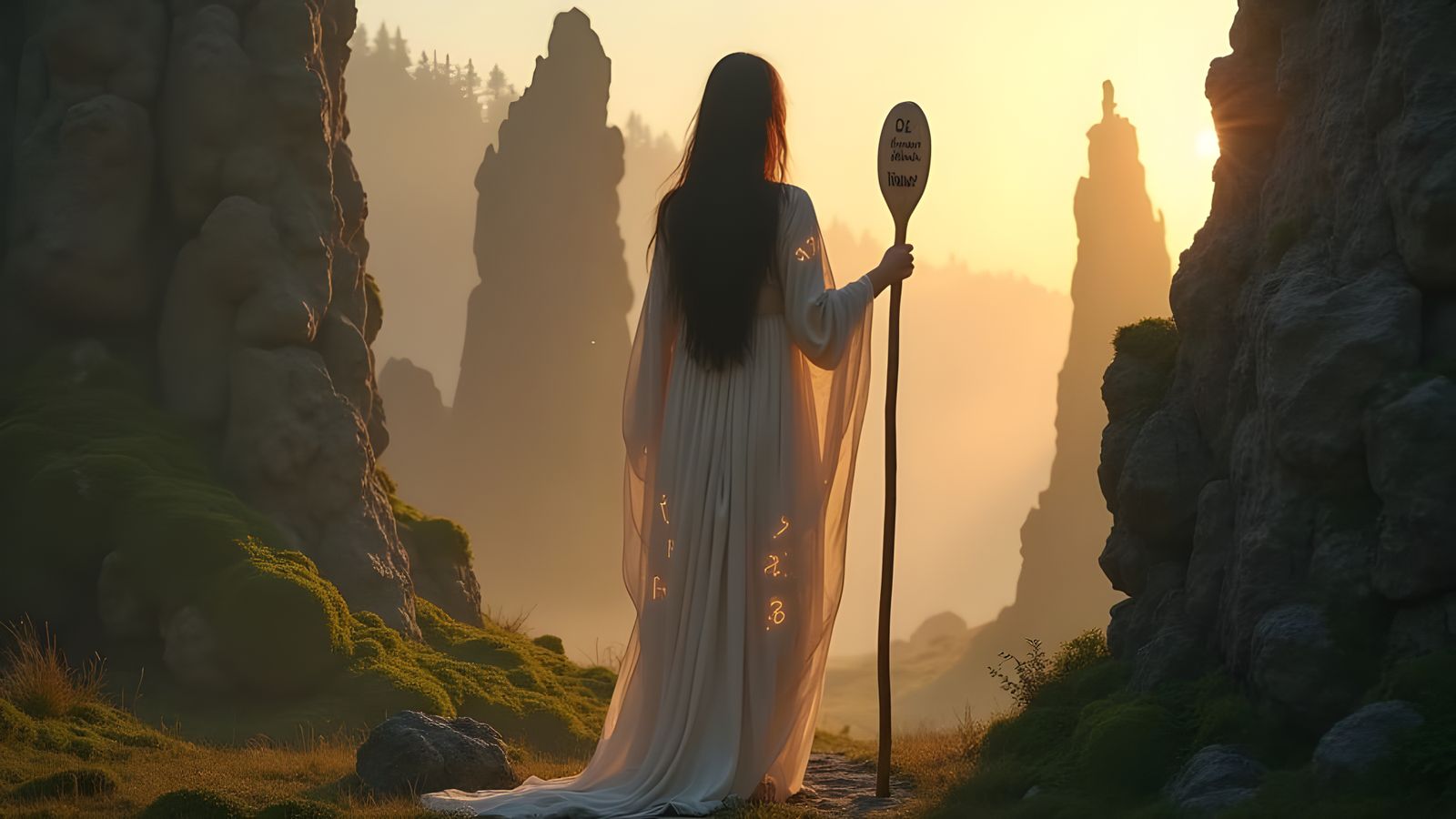 Mystical Norse Woman in Ancient Forest Glade