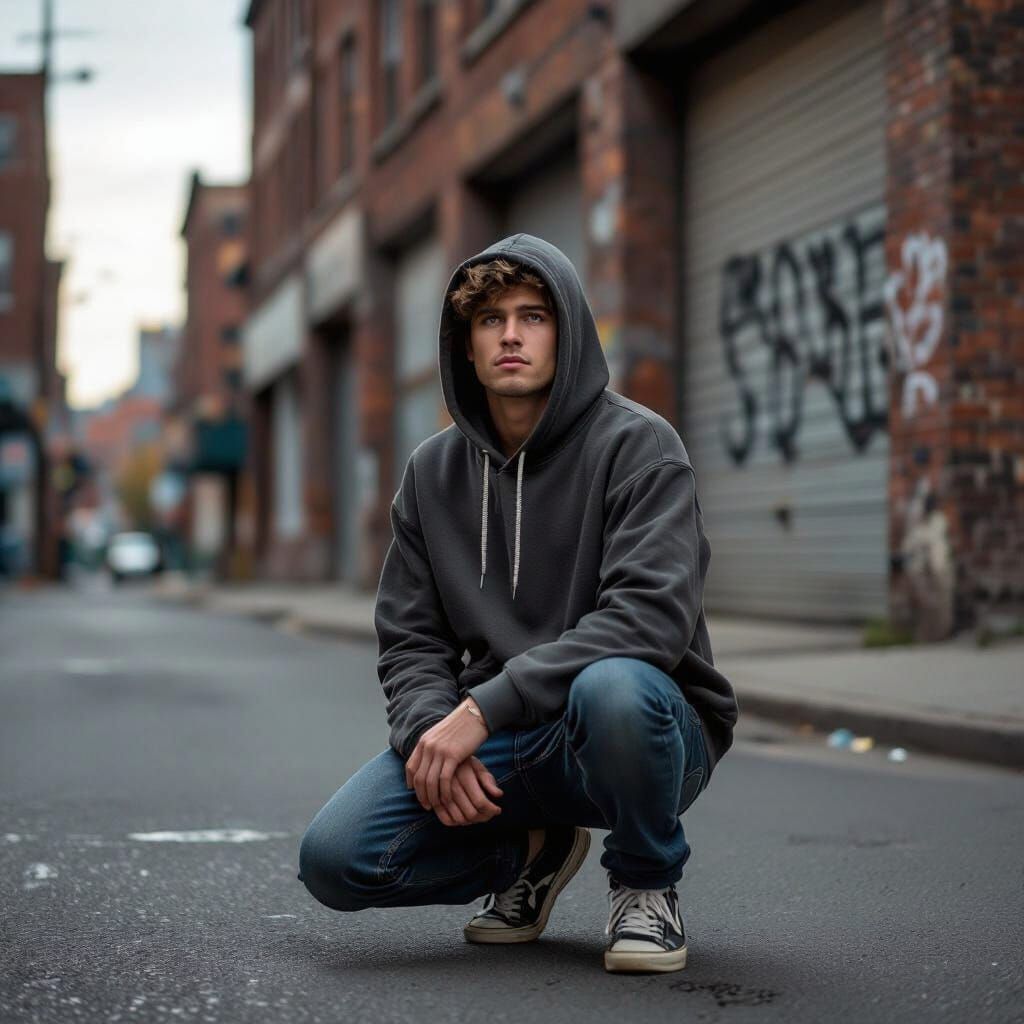 Emotional Youth in Urban Landscape: Photorealistic Style