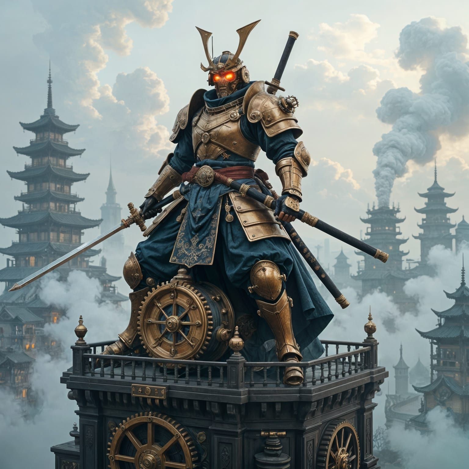 Steampunk Samurai on Clockwork Fortress