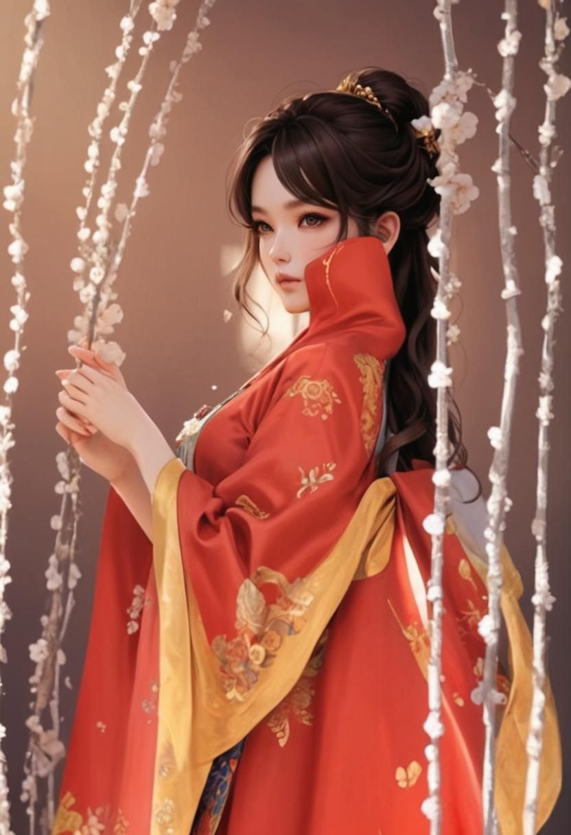 Beautiful Woman in Intricate Cloth: 3D Anime Art