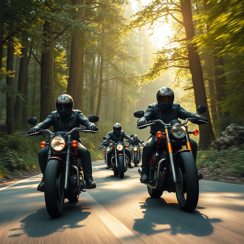 Freedom Riders on a Winding Forest Road