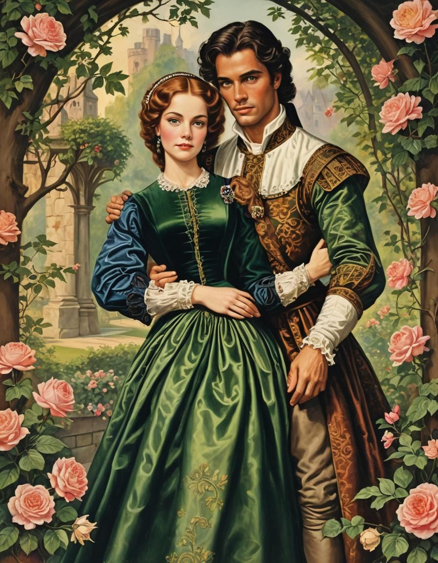 Vintage Tudor Romance Novel Cover in Elaine Duillo Style