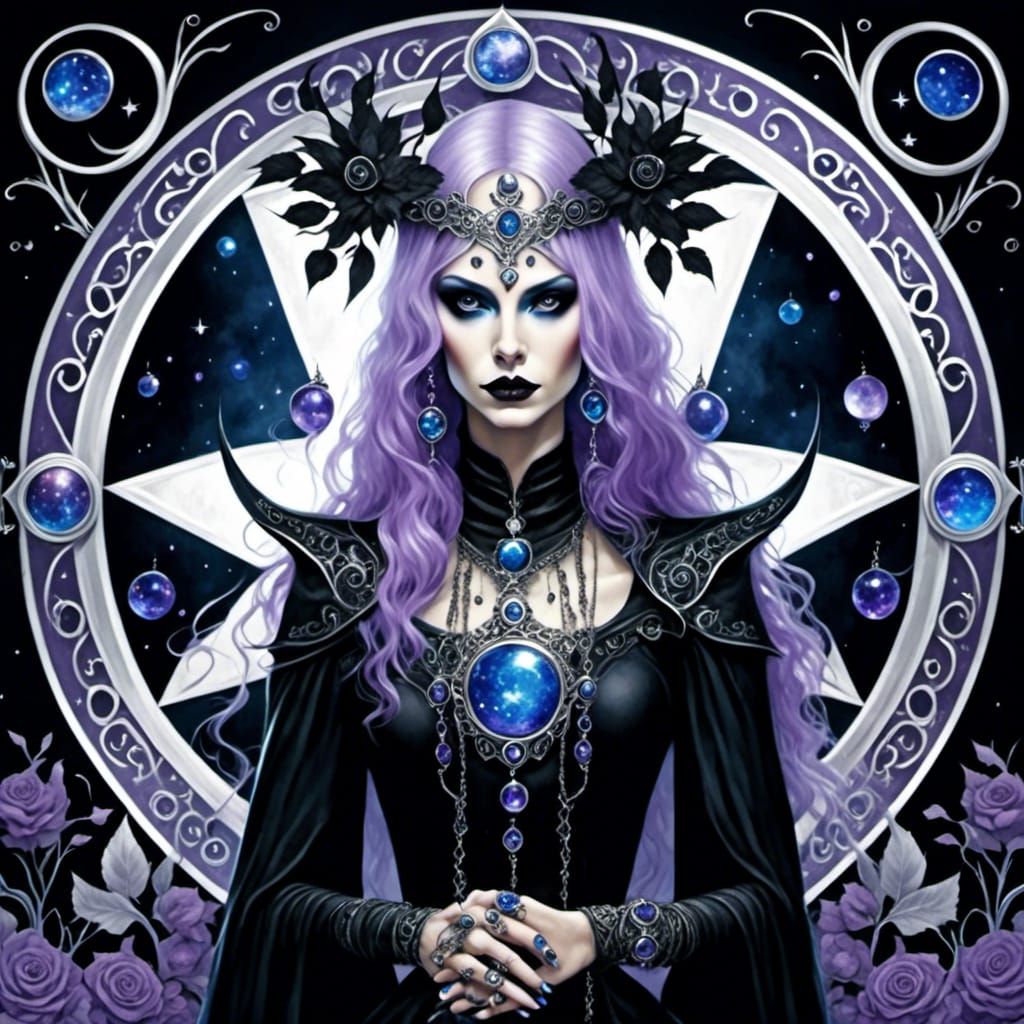 Ethereal Cosmic Witch in Anime Goth Style