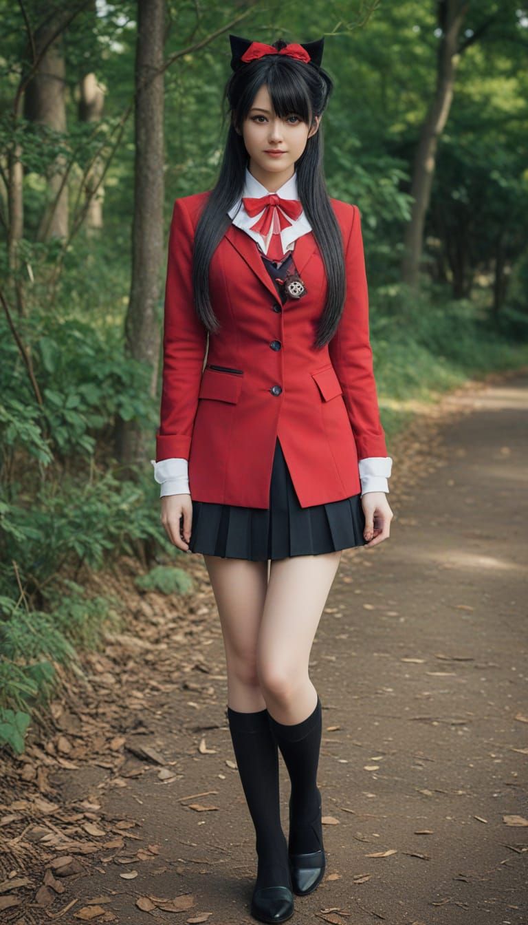 Sultry Cosplay Girl Smirks as Rin Tohsaka