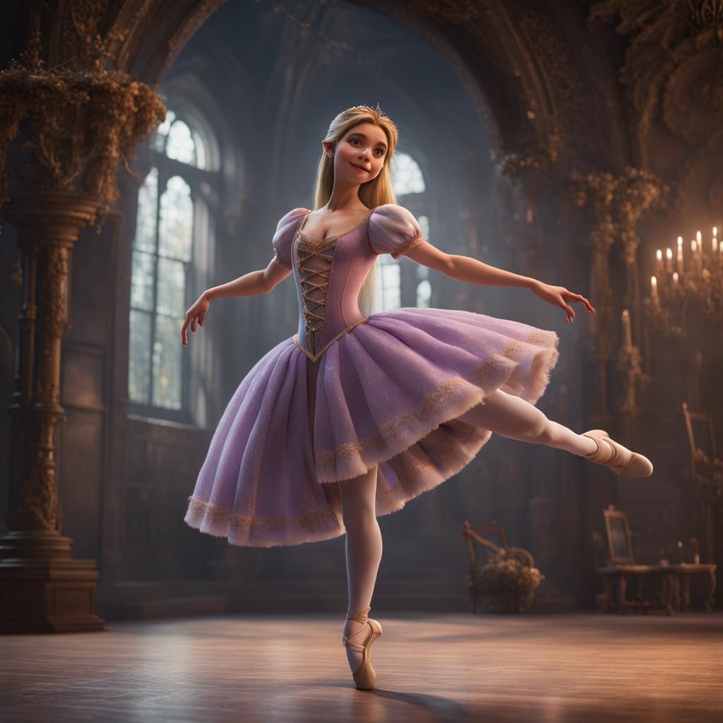 Hyperrealistic Rapunzel as Ballerina in Fantasy Art
