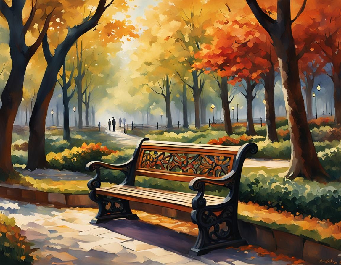 Classy Park with Garden Bench in Acrylic Style