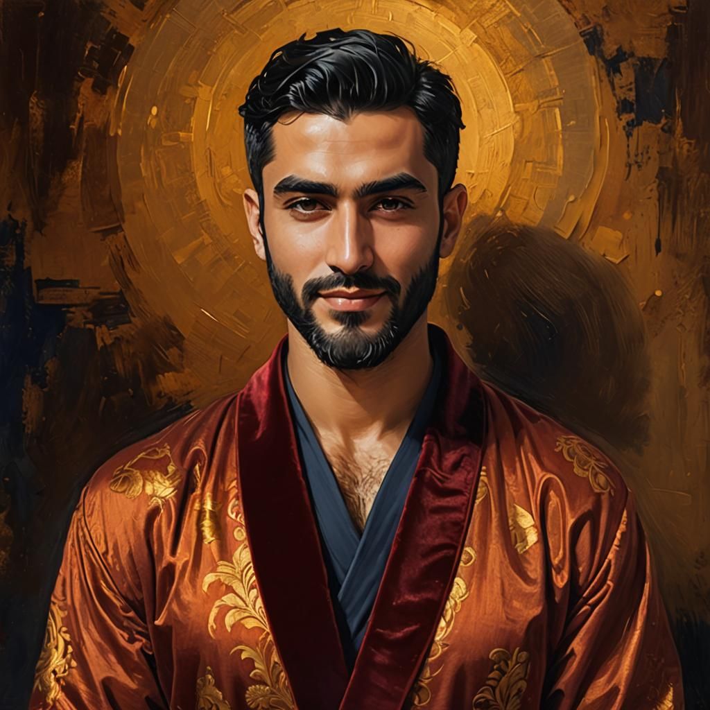 Turkish Nobleman in Velvet Robe, in Oil Painting Style
