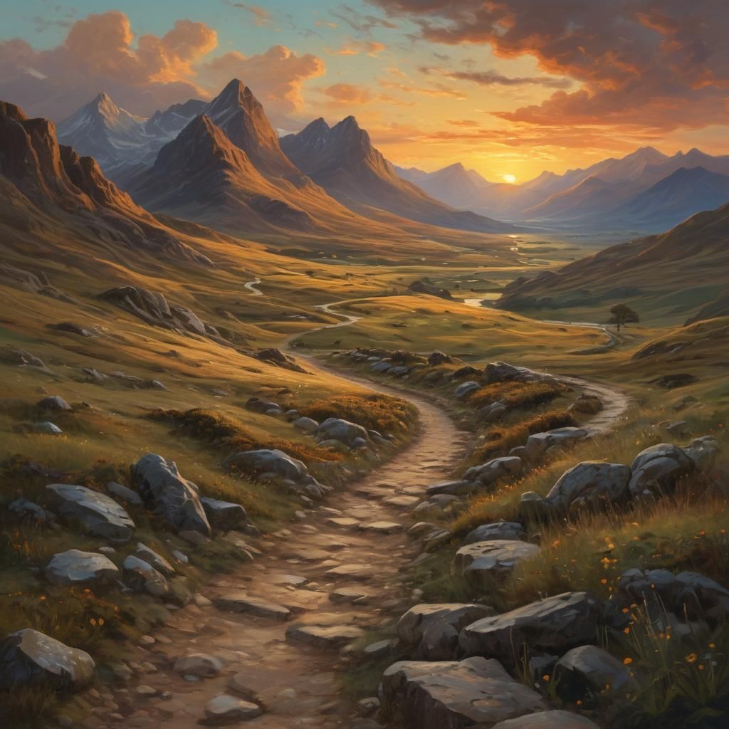 Highland Landscape Painting with Winding Path