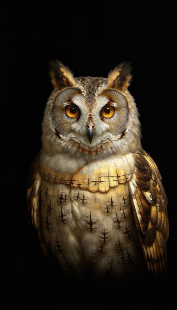Old Owl Portrait in Rembrandt Style