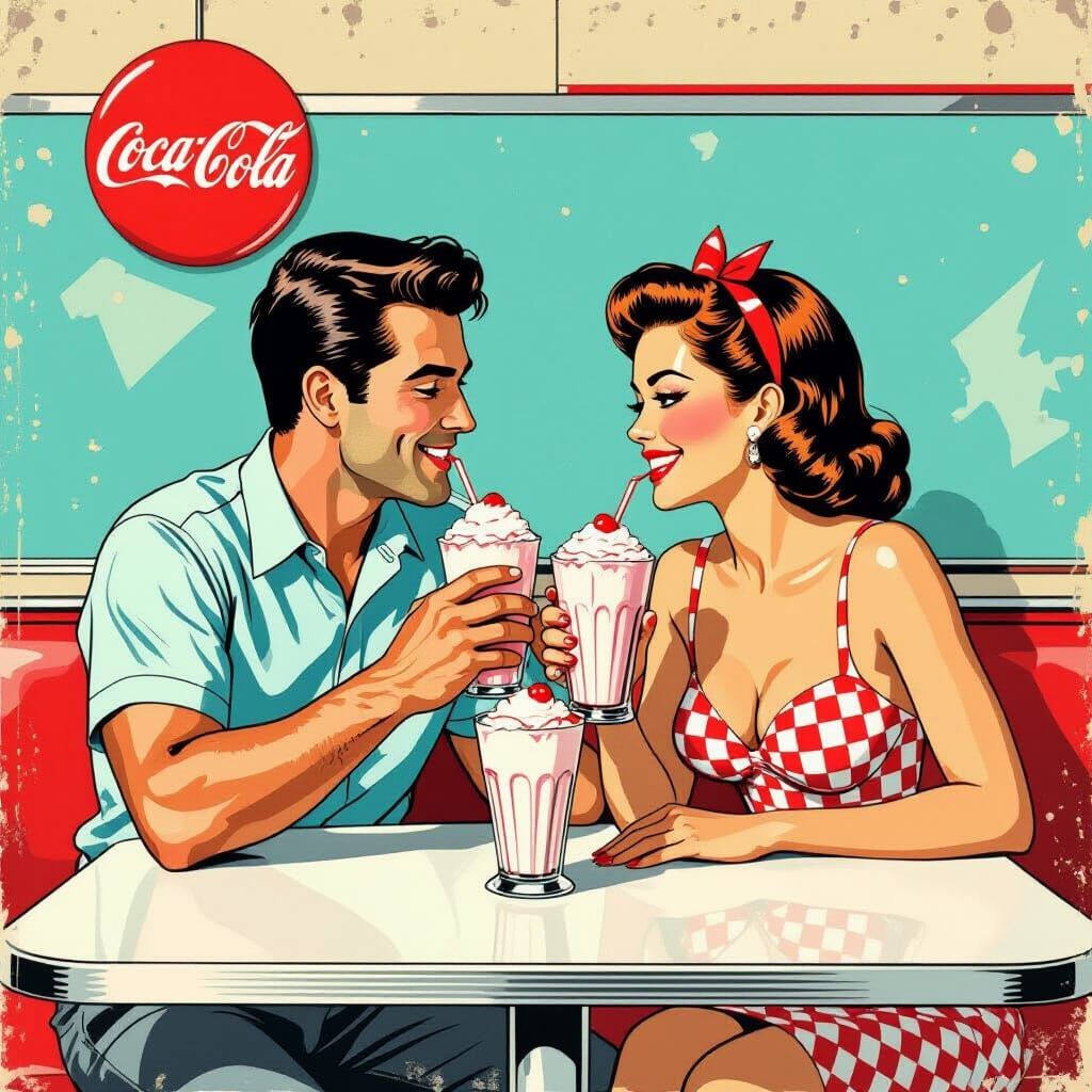 Couple in Diner: Pop Art Pin-Up Style