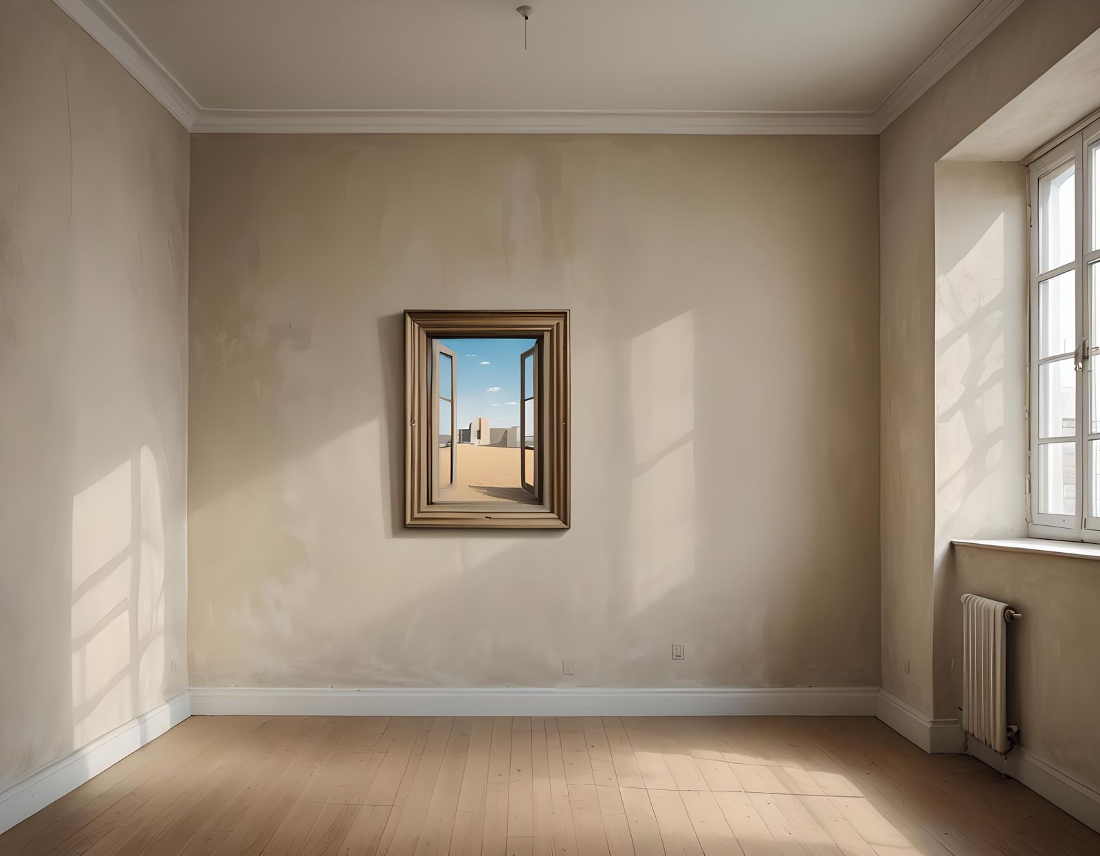 Empty Room with Magritte-Style Window Picture