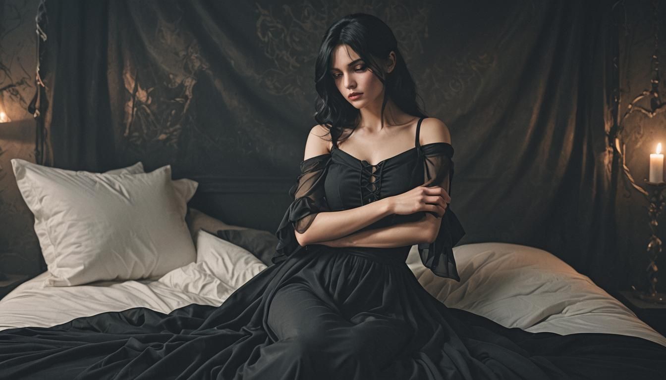 Dark Fantasy: Black-Haired Woman Bound