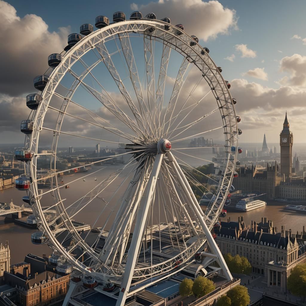 Realistic London Eye Ferris Wheel in Detailed Matte Painting