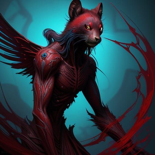 Crimson Marten with Cyan Veins in Sci-Fi Dark Fantasy