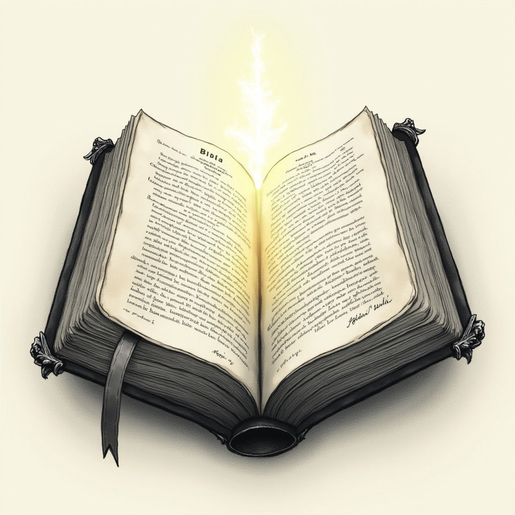 Ethereal Light Illuminates Open Book in Detailed Sketch