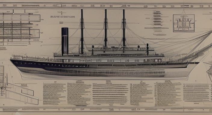 Titanic Blueprint Schematic in Vintage Style
