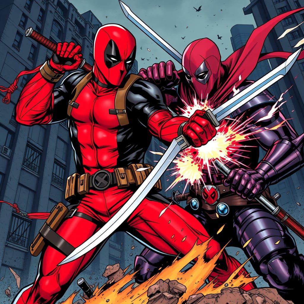 Deadpool vs Deathstroke in Epic Urban Battle