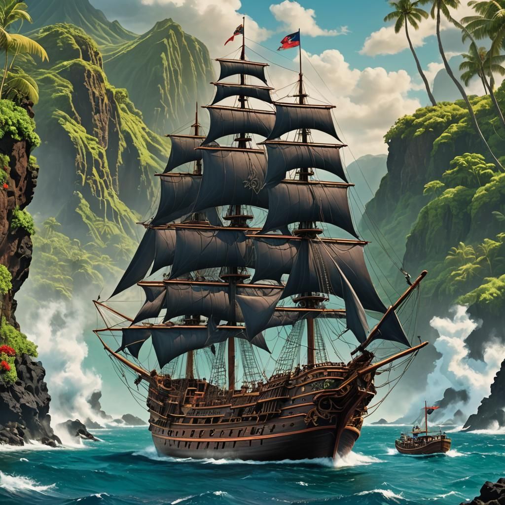 Luxurious Pirate Ship Approaches Maui Shores