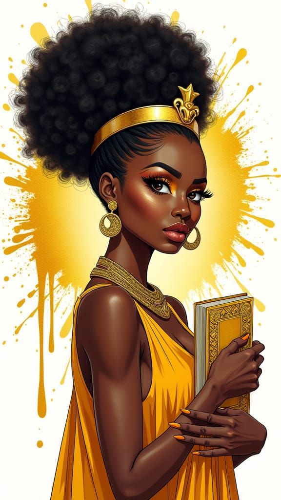 Afrocentric Queen in Regal Pop Art Style
