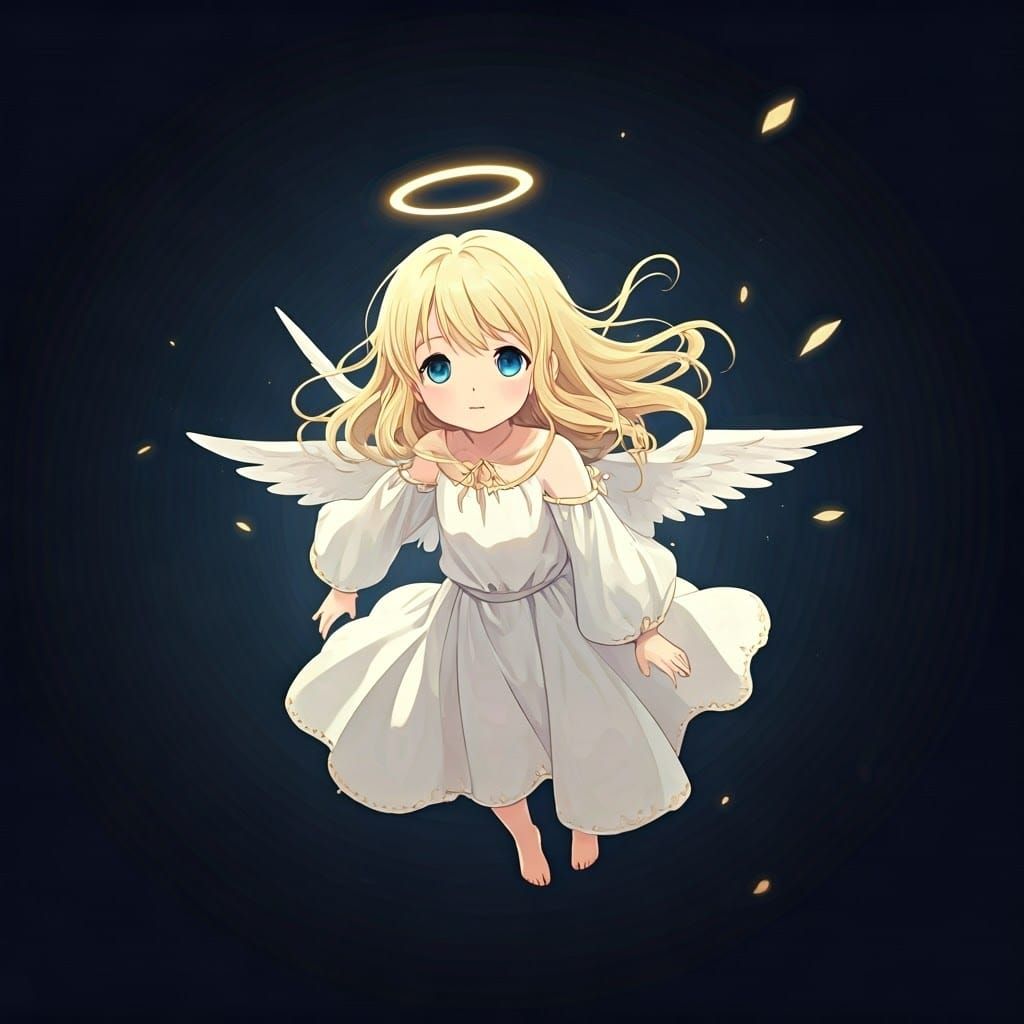 Blonde Angel Girl Flying: Cel-Shaded Anime Art