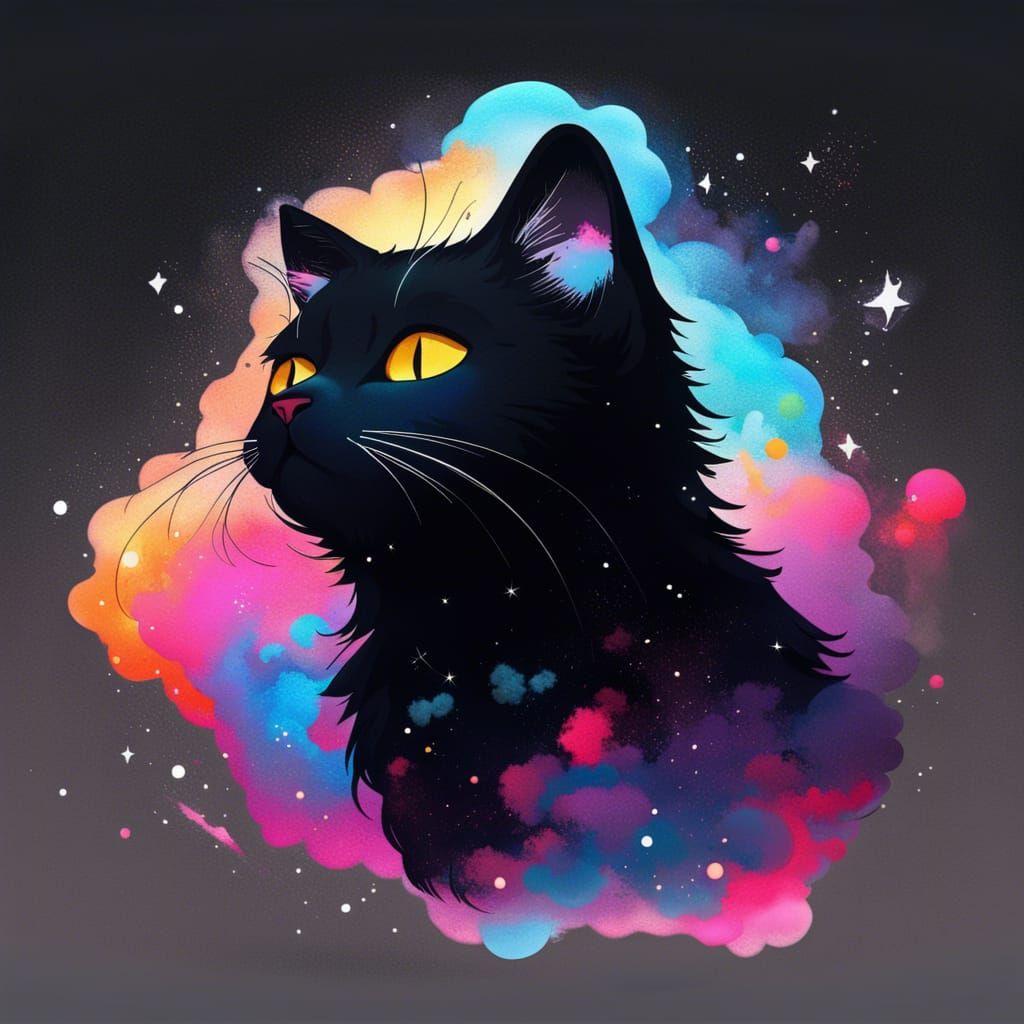 Black Cat Galaxy Tattoo in Graffiti Art Style