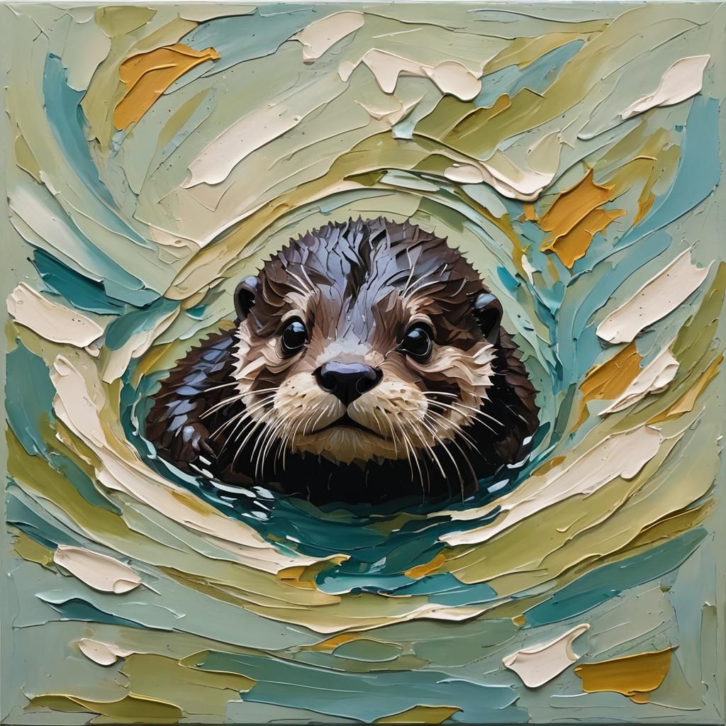 Abstract Impasto Otter in Chiaroscuro Style