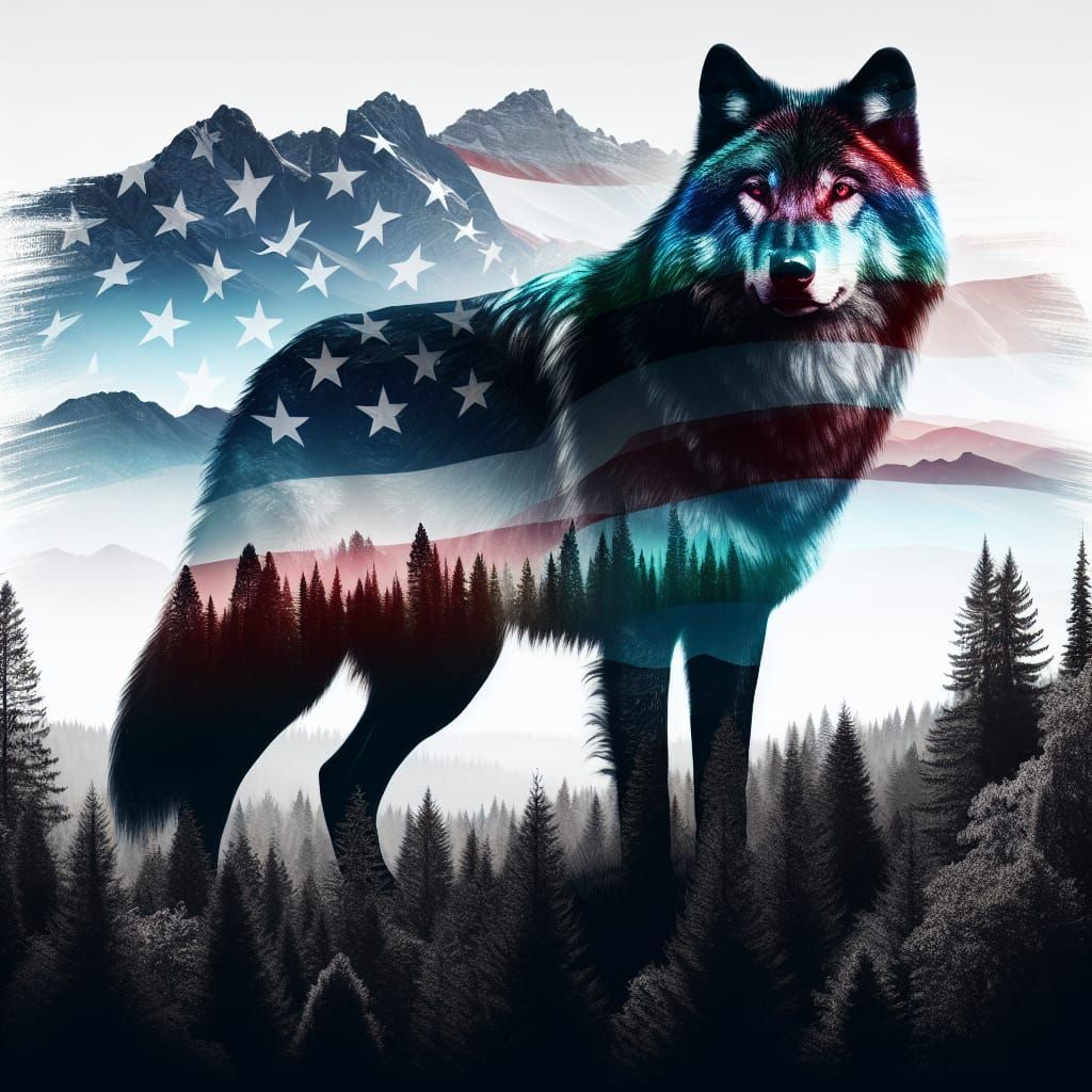 Majestic Black Wolf Radiates Rainbow Hues Against a Subtle A...