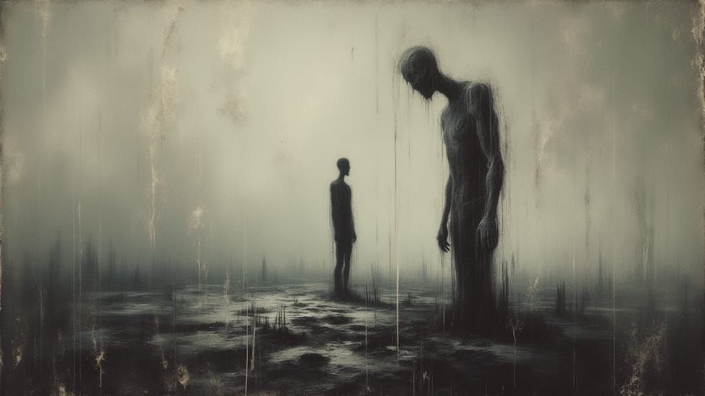 Distorted Figure Melts in Eerie, Dreamlike Atmosphere