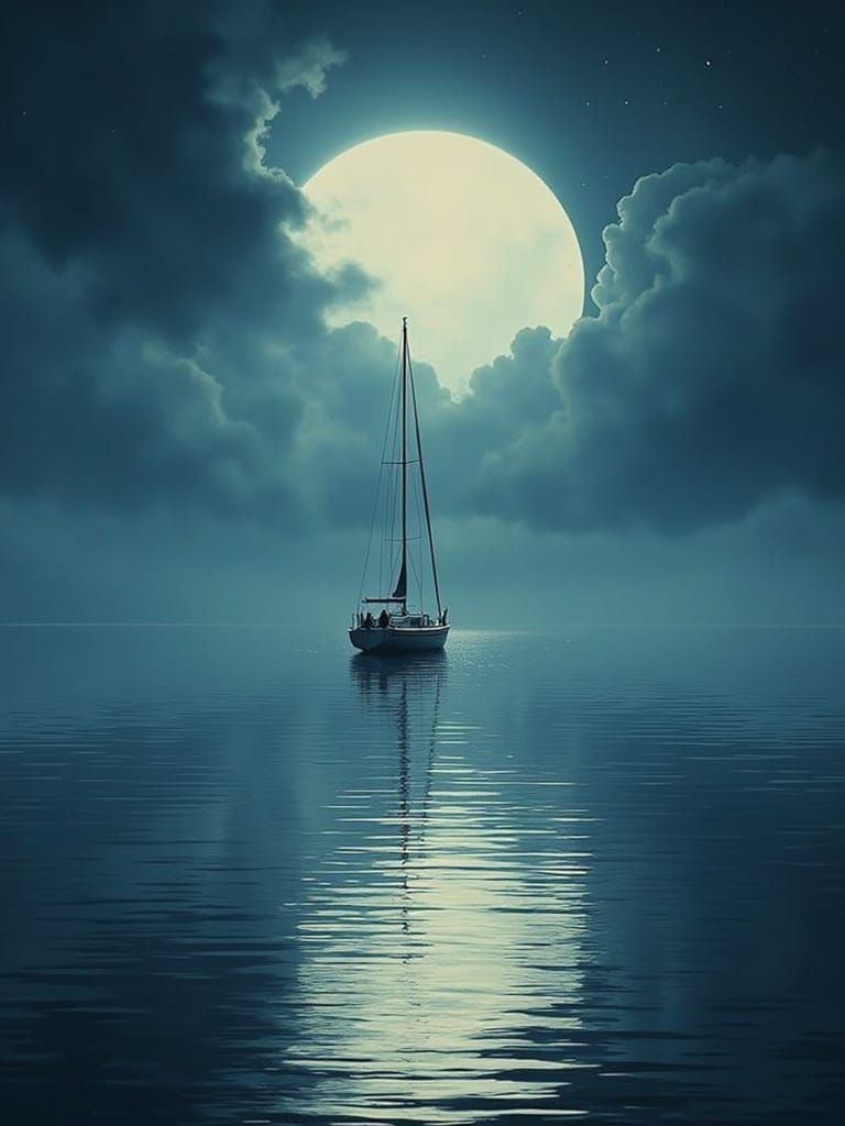 Surreal Sailor Drifts on a Dreamy Ocean in an Enchanting Cyb...