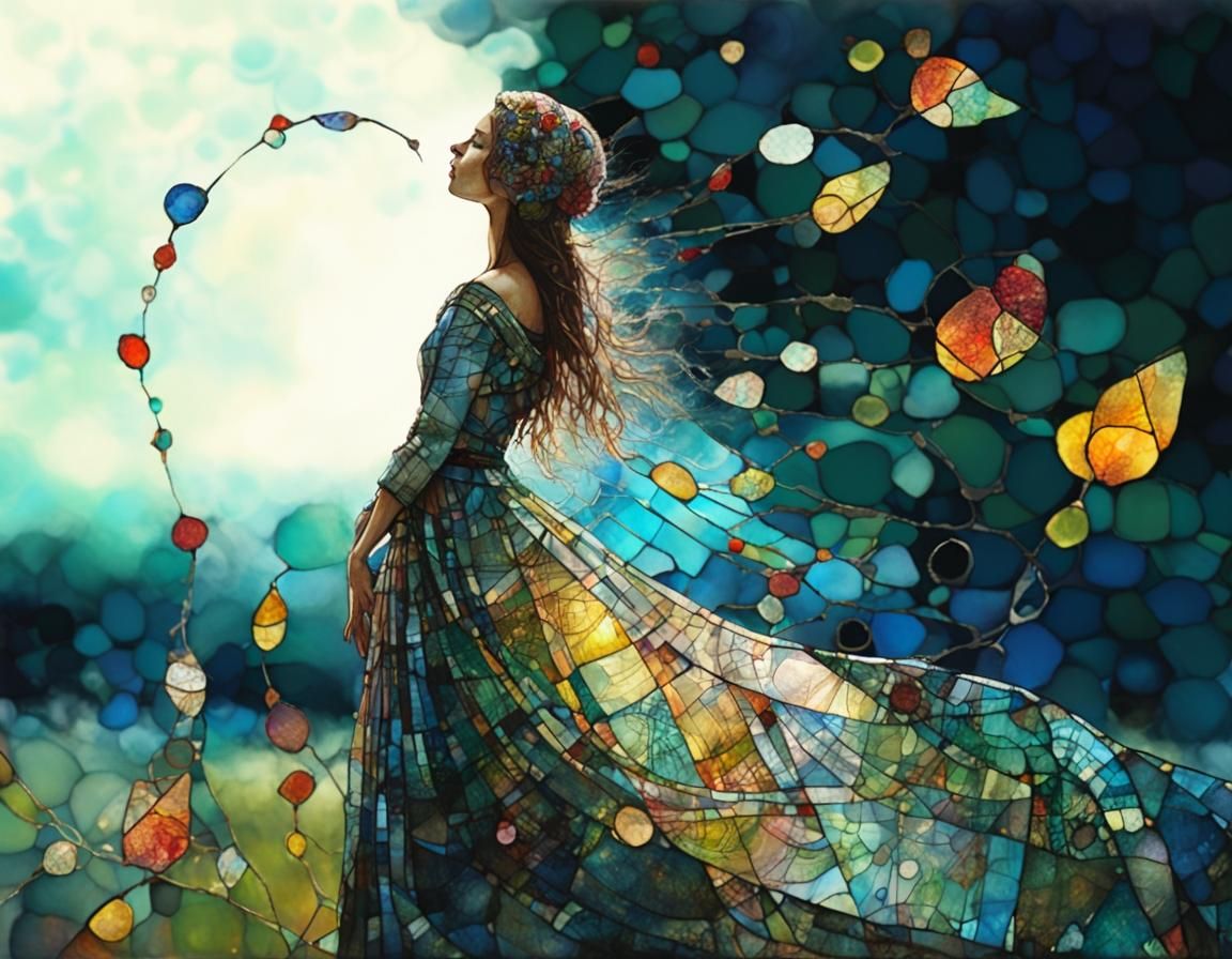 Vibrant Stained Glass in Art Brut Style