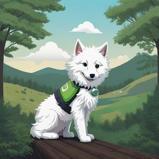 Cute White Spitz Dog in Vector Art Style