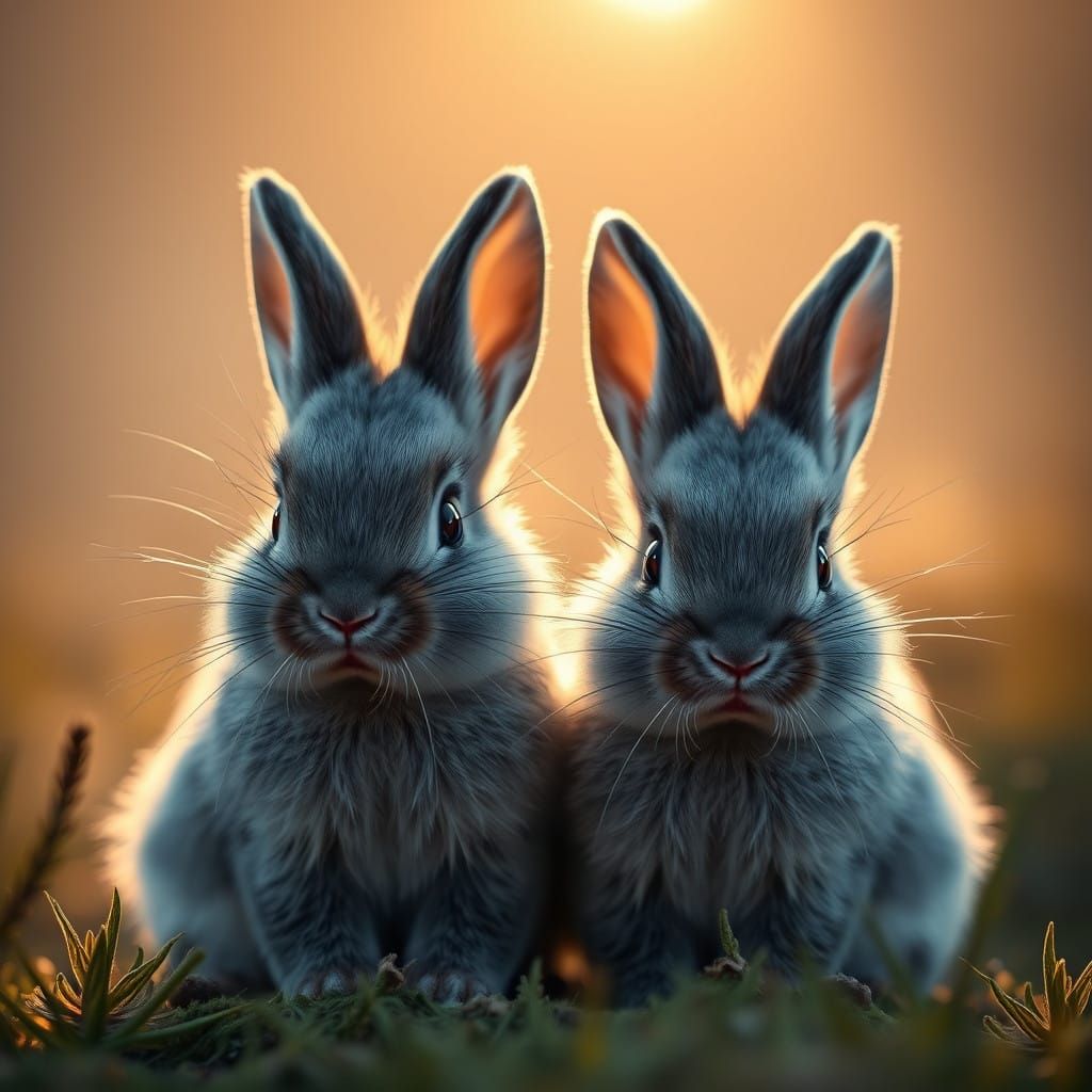 Misty Kiwi Landscape Portrait of Adorable New Zealand Rabbit...