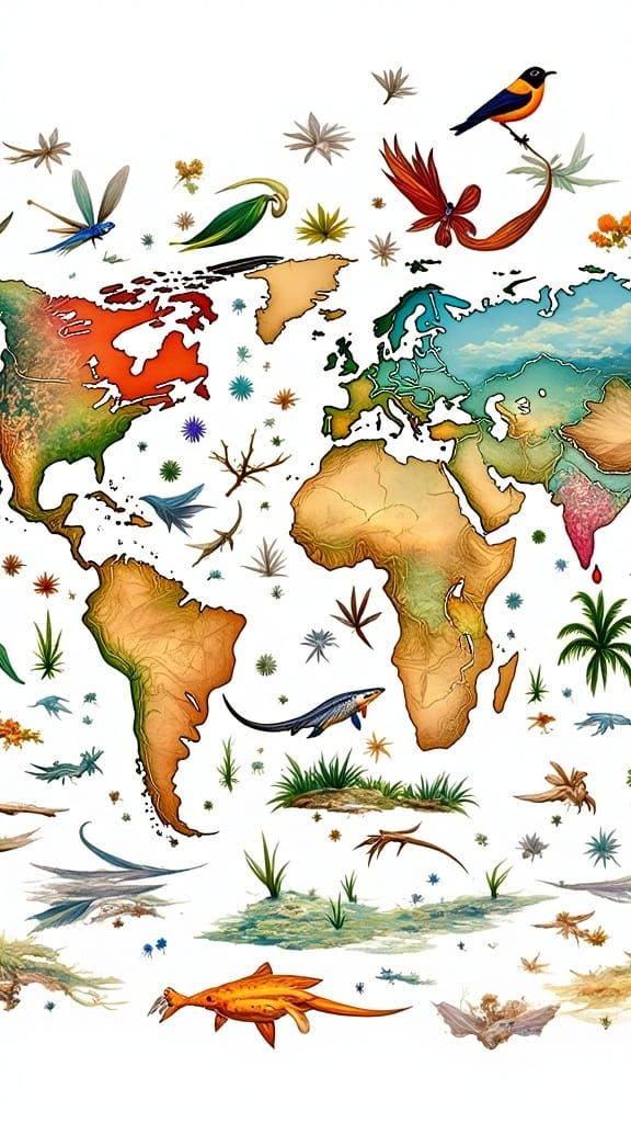 Biogeographic World Map in 19th Century Style