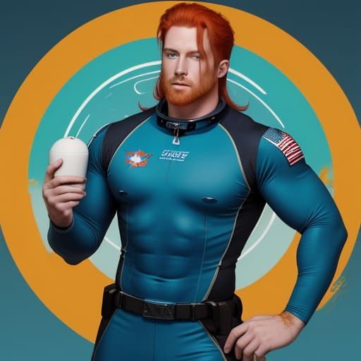 Cyberpunk Astronaut in Vibrant Blue Rubber Suit