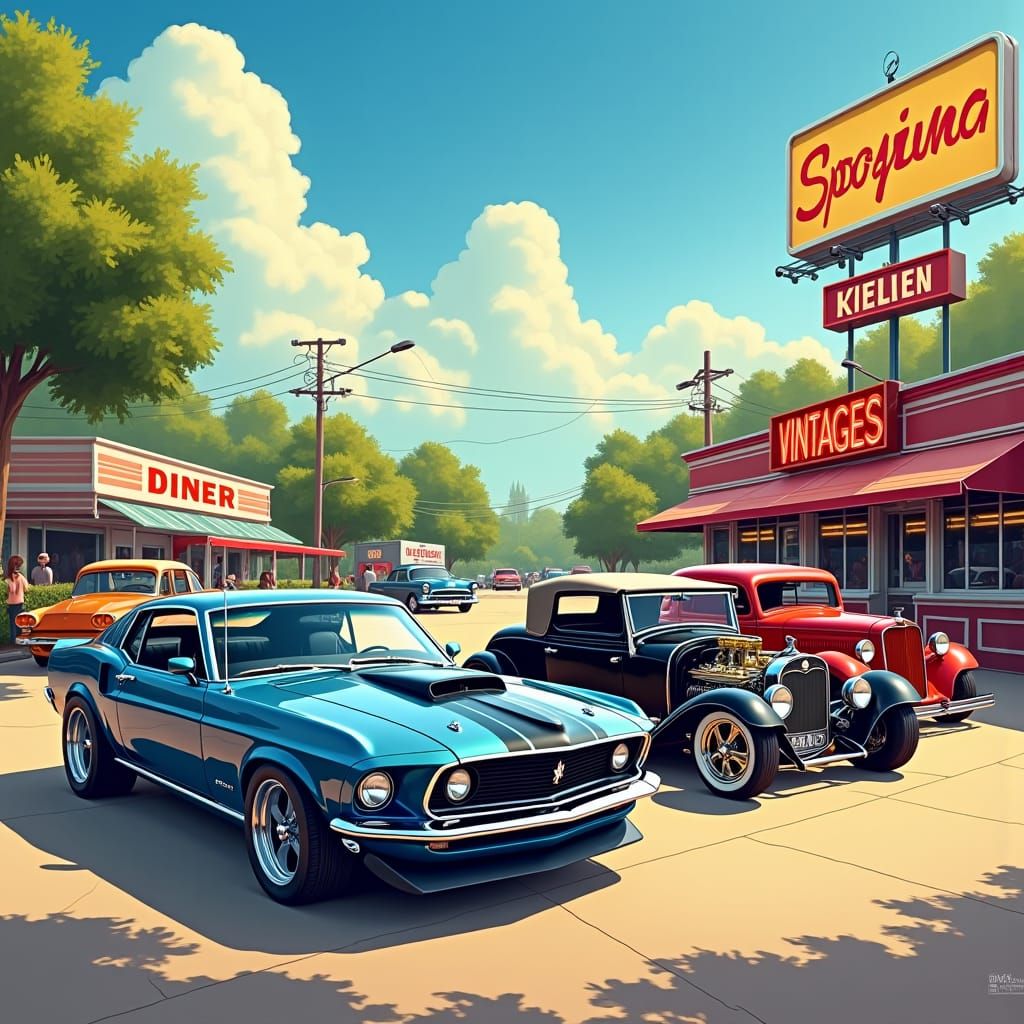Vintage Car Show with Classic Cars in Hyperrealism