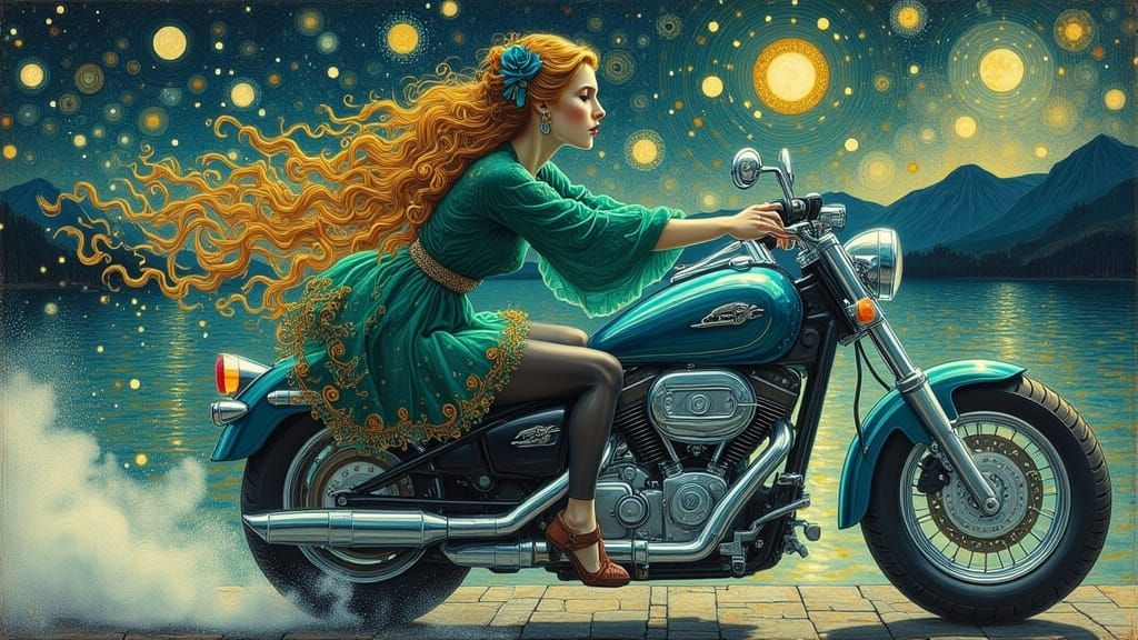 She Rides the motorcycle silver with star power