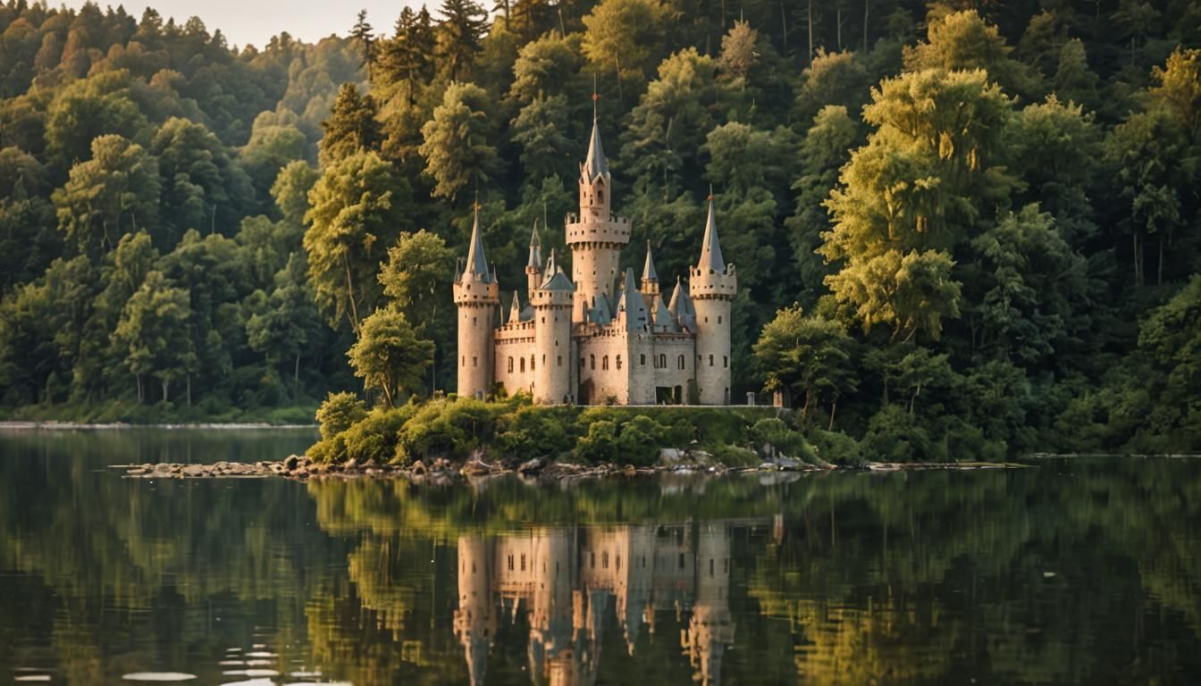 Miniature Castle Island: Dreamy Medieval Landscape Photograp...